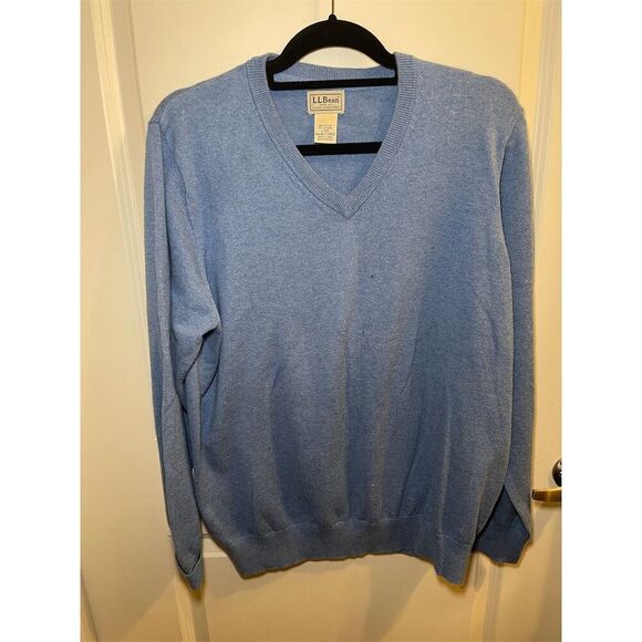 L.L. Bean Men's XL Blue V-Neck Pullover Sweater Casual Fall Knit - Picture 1 of 8